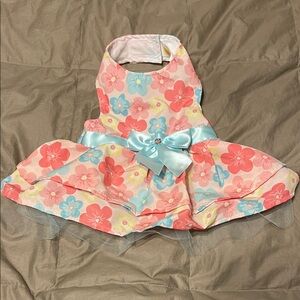 Floral Dog Dress with Blue Bow